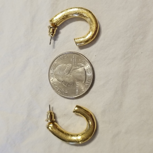 Vintage Teal & Gold Half Hoop Earrings - Picture 3 of 9